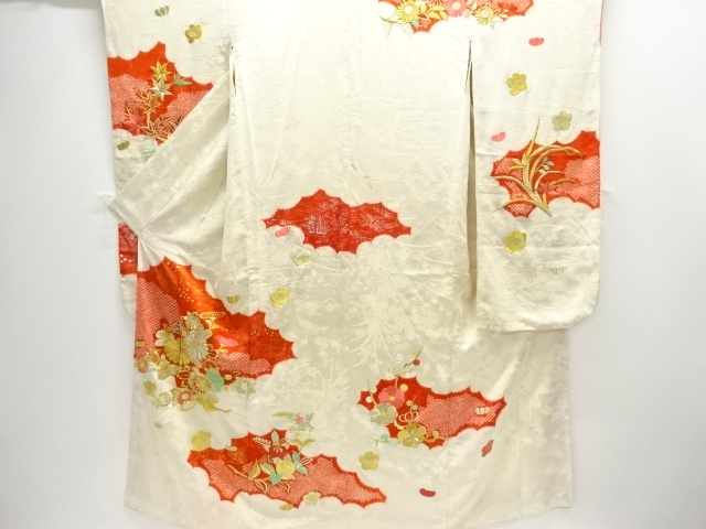 JAPANESE KIMONO / ANTIQUE FURISODE / SILK / SHIBORI / EMBROIDERY / KIKU